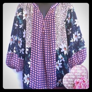 New Directions XL Floral Semi-Sheer Blouse/Top